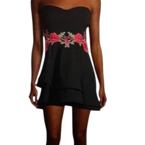B. Smart Black Floral Rose Embroidered Skater Dress Size 1